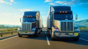 « Il conduit deux camions d’un seul geste » : une start-up américaine dévoile la technologie folle du routier multitâche Illustration de camions autonomes en peloton développés par Kratos Defense. Image réalisée par IA.