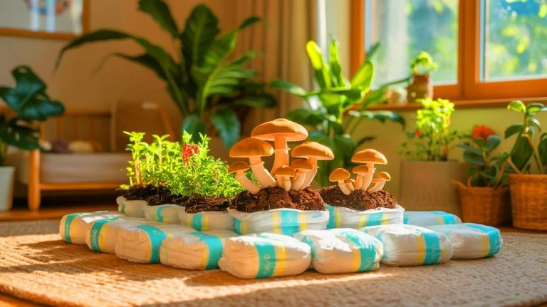 « Ils mangent tout, même les couches » : une équipe de biologistes dévoile des champignons capables de transformer les couches pour bébés en compost fertile en quelques semaines Illustration de la transformation des couches pour bébés en compost grâce aux champignons. Image réalisée par IA.