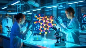 Illustration de la molécule CzTRZCN intégrant à la fois l'émission et l'absorption de lumière pour les écrans OLED et l'imagerie médicale.