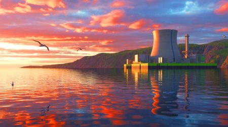 Illustration de centrales nucléaires flottantes déployées par Core Power.