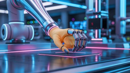 Illustration de chercheurs avec une pince robotique équipée d'un capteur tactile en textile.