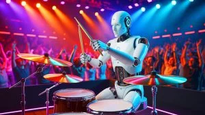 « 90 % comme un vrai batteur » : un robot frappe les rythmes les plus complexes avec une précision bluffante et une musicalité presque humaine Illustration de Robot Drummer jouant de la batterie avec précision quasi humaine.