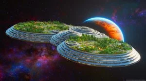 Illustration de Chrysalis, un vaisseau générationnel conçu pour voyager vers une exoplanète lointaine.