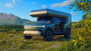 Illustration de la conception novatrice du camping-car Dacia inspirée par l'intelligence artificielle.