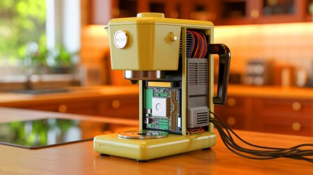 Illustration de l'ordinateur innovant conçu à partir d'une cafetière par Doug MacDowell.