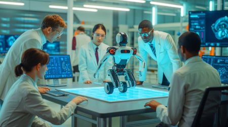 Illustration de l'intelligence artificielle du MIT contrôlant un robot en l'observant.