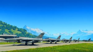 Illustration de la Suisse réévaluant ses alliances militaires en se détournant des F-35 américains.