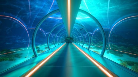 Illustration de la vision d'Elon Musk pour un tunnel sous-marin reliant l'Amérique à l'Europe.