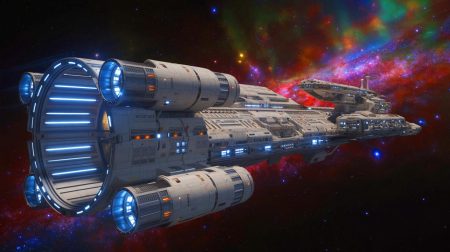 Illustration de vaisseaux générationnels conçus pour des voyages interstellaires habités vers des exoplanètes proches.