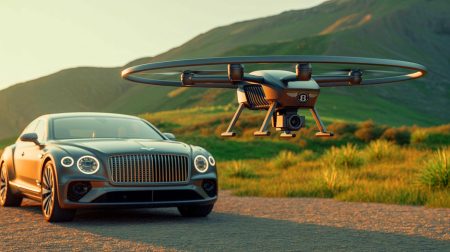 Illustration de l'emblème Flying B de Bentley transformé en drone fonctionnel par l'ingénieur José María Ortega Hernández.
