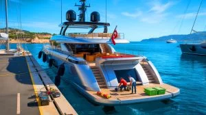 Illustration de l'arrivée du yacht de luxe de Mark Zuckerberg pour réparation en France, mettant en lumière les enjeux écologiques.