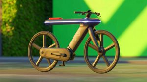 Illustration de l'innovation écologique avec le vélo électrique Pi-POP utilisant des supercondensateurs pour une autonomie illimitée.