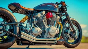 Illustration de la moto HF355 équipée d'un moteur Ferrari V8 conçue par Max Hazan.