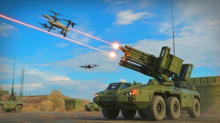 Illustration de la nouvelle arme anti-aérienne française Rapidfire Land en action.
