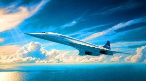 Illustration de l'avion supersonique Concorde, symbole de l'innovation aéronautique franco-britannique.