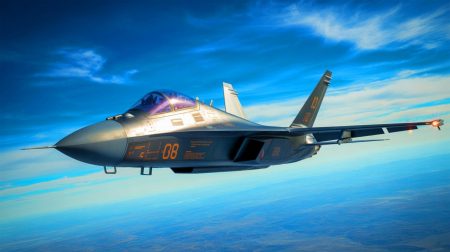 Illustration de l'avion de chasse F/A-XX avec ses avancées technologiques en autonomie et intelligence artificielle.