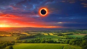 Illustration de l'éclipse solaire totale tant attendue en France prévue pour le 3 septembre 2081.