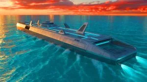 « Les réacteurs déclenchent une peur mondiale » : le nucléaire en mer divise entre promesse d’autonomie énergétique et menace sécuritaire persistante Illustration de navires nucléaires révolutionnant le transport maritime avec une autonomie de dix ans.