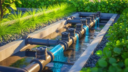 Illustration de systèmes ReWater recyclant les eaux grises et récupérant l'eau de pluie pour l'irrigation.