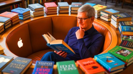 Illustration de Tim Cook partageant les livres qui ont influencé sa vie et sa vision du monde.