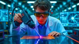 Illustration de la création d'un laser portable ultra-puissant par un passionné de technologie.