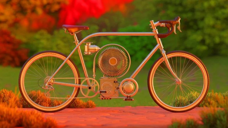 Un inventeur crée « la machine qui pédale au souffle chaud » : un vélo sans essence, sans batterie et totalement silencieux Illustration de l'innovation technique d'un vélo propulsé par un moteur Stirling fonctionnant à la chaleur.