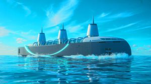 Illustration de navires équipés de réacteurs nucléaires en pleine mer.