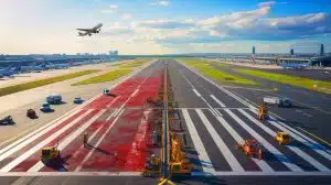 Illustration de la rénovation de la piste 1 de l'aéroport de Paris-Charles-de-Gaulle.