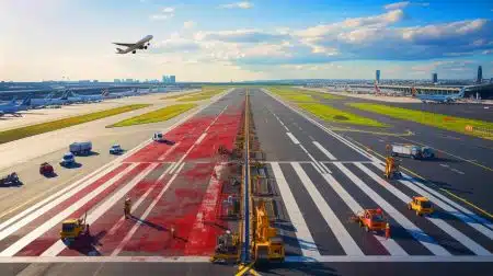 Illustration de la rénovation de la piste 1 de l'aéroport de Paris-Charles-de-Gaulle.