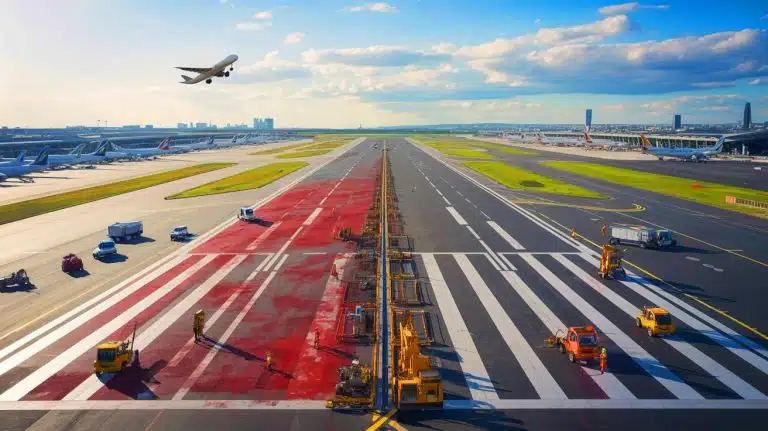Illustration de la rénovation de la piste 1 de l'aéroport de Paris-Charles-de-Gaulle.