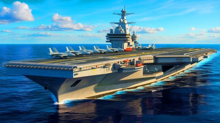 Illustration de la conception du nouveau porte-avions nucléaire français PA-NG, conçu pour remplacer le Charles de Gaulle.