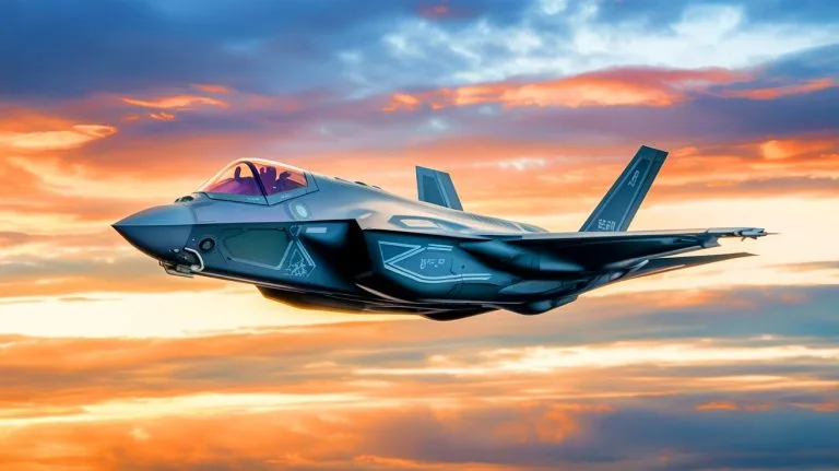 Illustration de chasseurs F-35 de cinquième génération plus en vol.