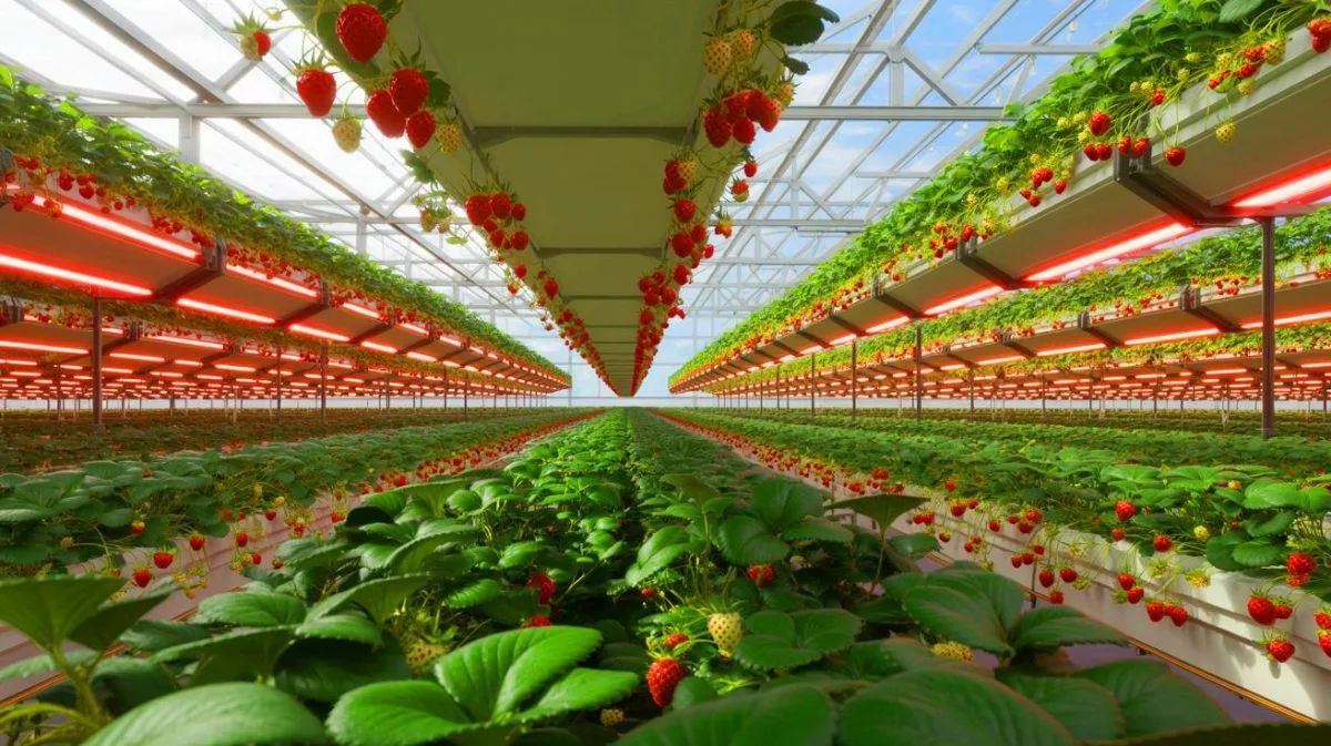 Illustration de la technologie innovante de rotation des plants de fraises développée par Dyson.