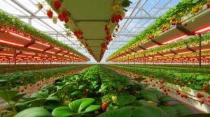 Illustration de la technologie innovante de rotation des plants de fraises développée par Dyson.