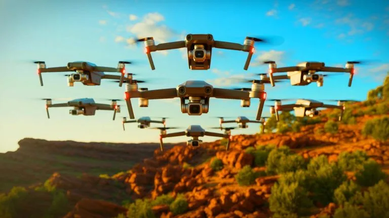 Illustration de la coordination avancée des drones en essaim grâce à la technologie T-STAR.