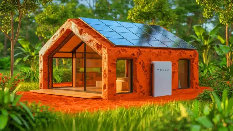 Illustration de l'impression 3D d'une maison utilisant des matériaux écologiques.