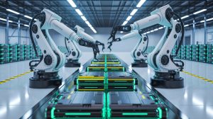 Illustration de la réutilisation innovante des batteries de véhicules électriques usagées grâce à l'intelligence artificielle.