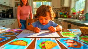 Illustration de la création d'un jeu de société par un enfant de 7 ans devenu un succès commercial.