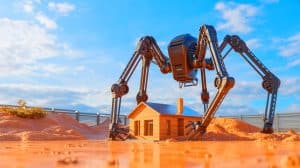 Illustration de Charlotte, le robot araignée conçu pour imprimer des maisons en 3D sur Terre et potentiellement sur la Lune.