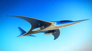 Illustration de l'avion Z4 au design inspiré de la raie manta, fonctionnant à l'hydrogène liquide.