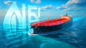 Illustration de l'innovation japonaise avec un pétrolier géant utilisant du méthanol pour réduire les émissions de CO₂.