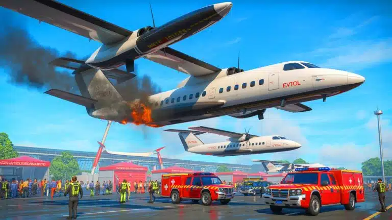 Illustration de la collision entre deux véhicules eVTOL lors d'une répétition en Chine.