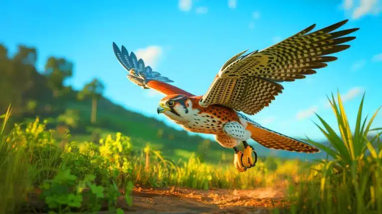 Illustration de RoboFalcon2.0 imitant le décollage et le vol des faucons.