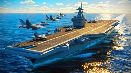 Illustration de la construction du Porte-avions de nouvelle génération pour la Marine Nationale française.