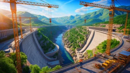 Illustration de la construction du barrage de Motuo sur le Yarlung Tsangpo.