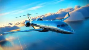 Illustration de l'avion d'affaires Bombardier Global 8000 lors de son vol inaugural.