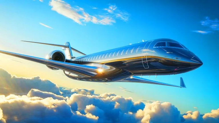 Illustration de l'avion Bombardier Global 8000, symbole d'innovation dans l'aviation civile.