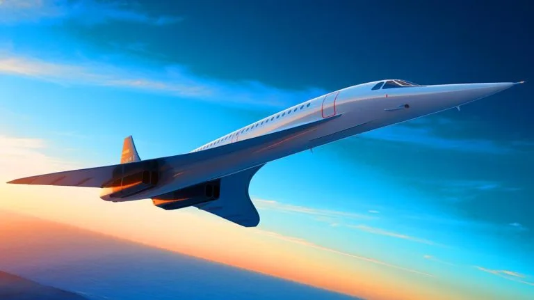 Illustration de l'iconique avion supersonique Concorde en vol.