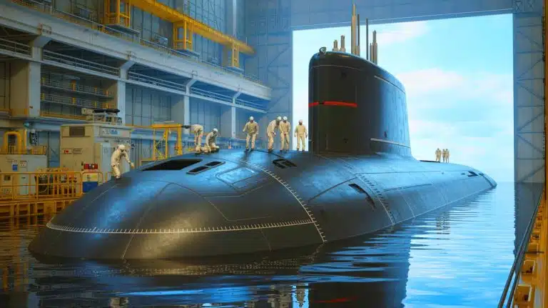 Illustration de la construction de sous-marins nucléaires britanniques dans le cadre du programme AUKUS.