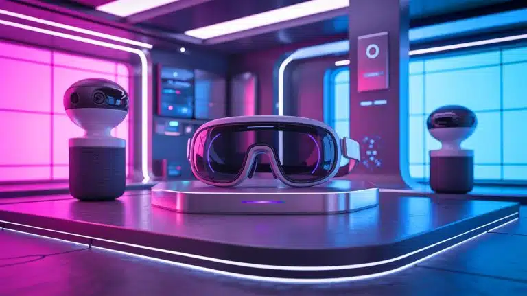 Illustration de l'innovation technologique d'OpenAI avec des produits hardware intégrant l'intelligence artificielle.